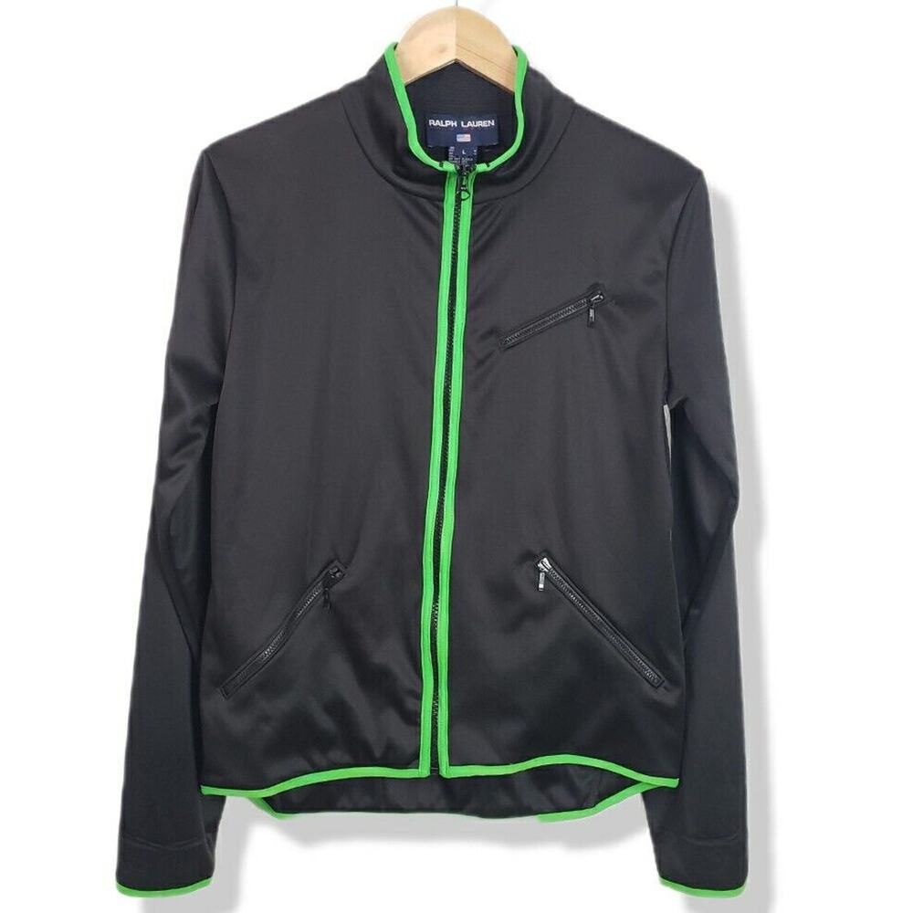 VTG 90s Ralph Lauren Polo Black Racing Zip Jacket L Street Preppy Blokecore USA